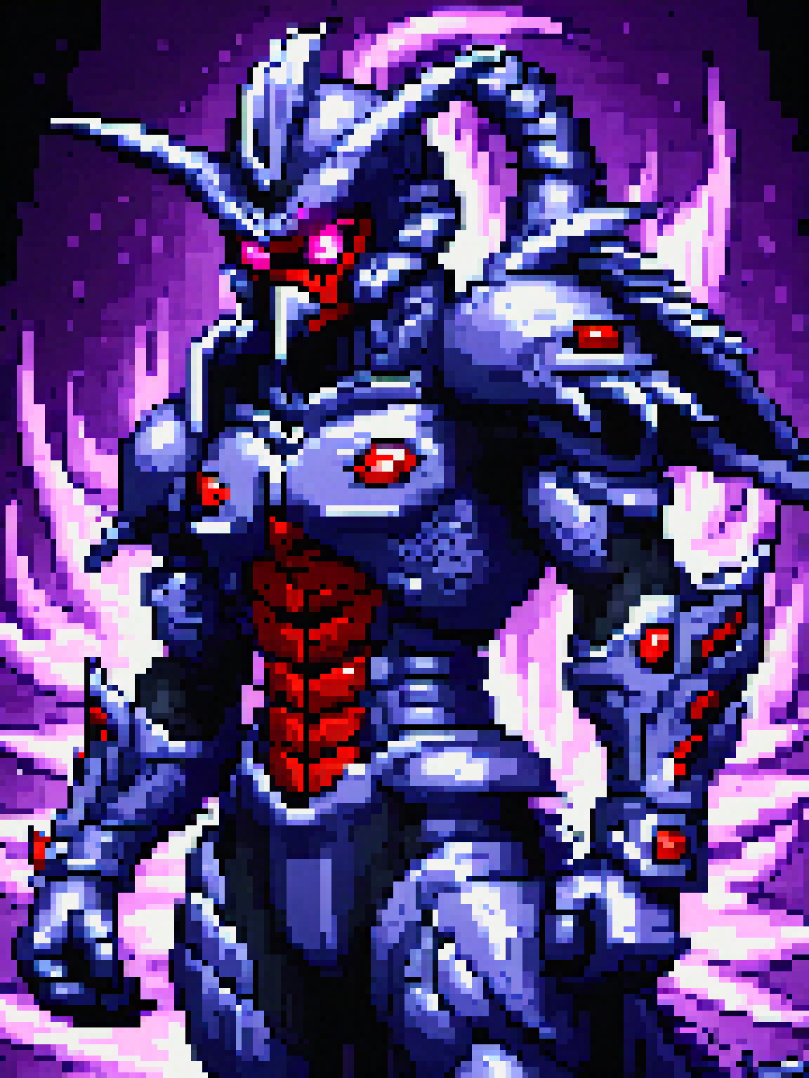 yamer_pixel_fusion, illustration, guyver, tail, black eye sockets, red eye sockets, black armor coat, red and black color, sharp gloves, sharp claws, standing, fighting stance, steam background, looking at viewer, dynamic light, ultra detail, extremely detailed CG, full detail, realistic, 8k, micro intricate, masterpiece, comic book pencils, by Kentaro Miura, <lora:Pixel_Fusion_LORA:1>
