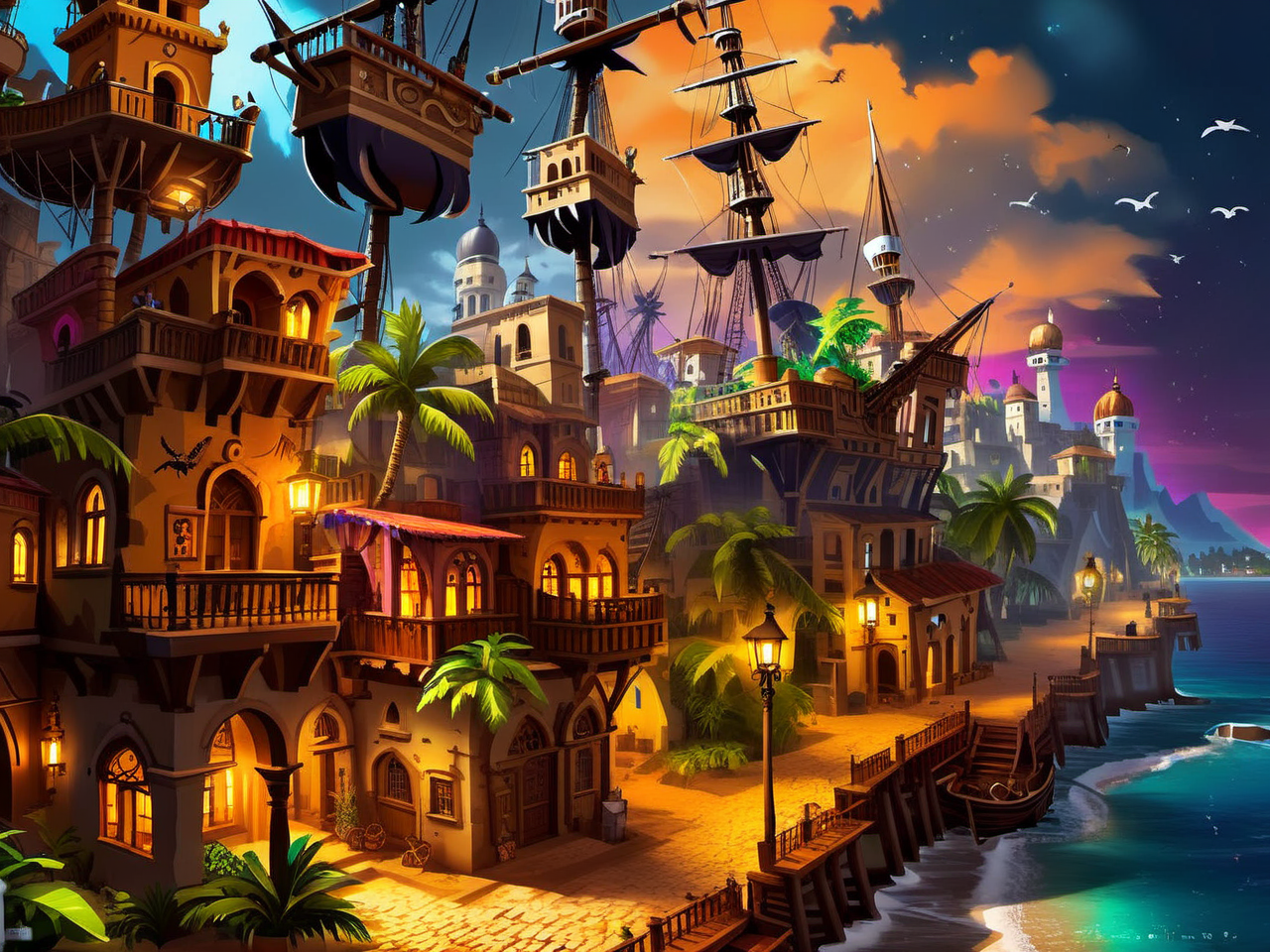 <lora:CulturePunkAI_3:.9> PiratePunkAI   city  Highly detailed, amazing, Impressive lighting, vibrant colors, Ultra Realistic, High quality, Highly detailed, trending on artstation, intricate detailed background