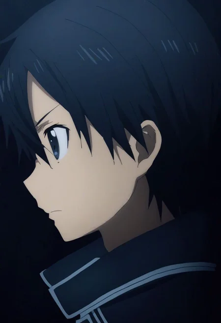 high resolution, solo, best quality, 1Boy, Kazuto Kirigaya, Black Hair, Black Eyes, cool, Mysterious black background, Movie lighting, a sense of atmosphere, OverallDetail