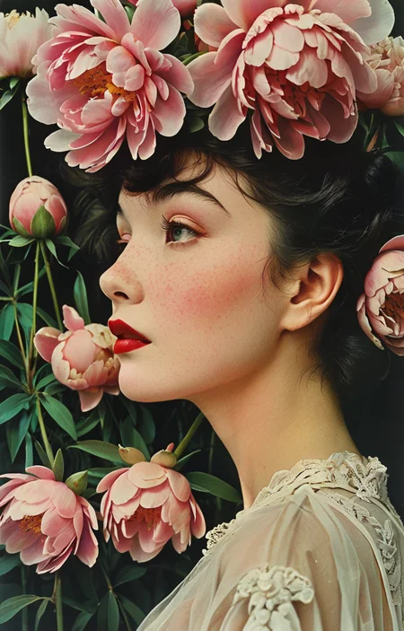 masterpiece,best quality,<lora:tbh370-sdxl:0.6>,illustration,style of Milton H. Greene decaying peonies