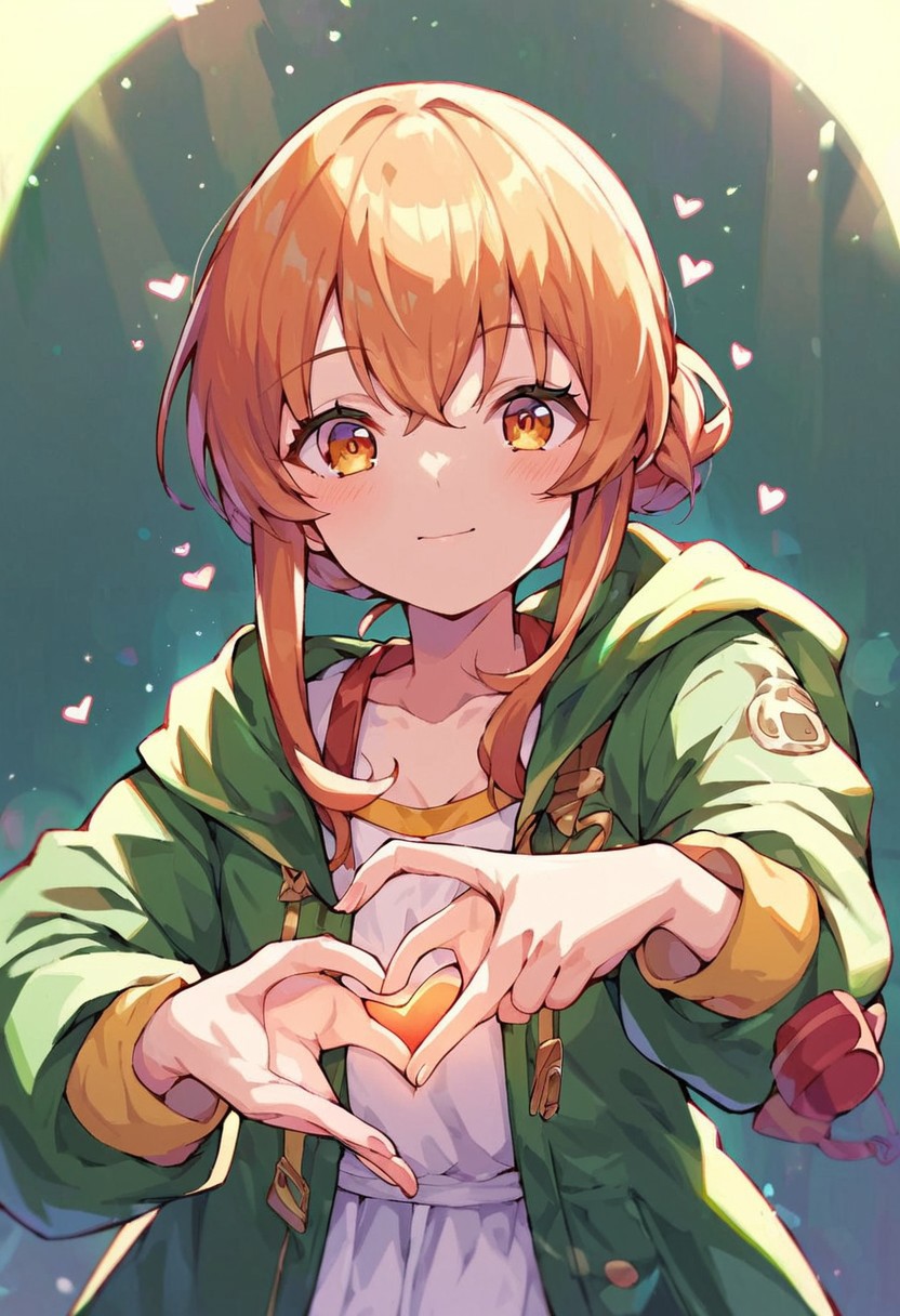 score_9, score_8_up, score_7_up, score_6_up, score_5_up, source_anime,NEGATIVE_HANDS,
mayano, aaa,cowboy shoty,heart hands,green jacket