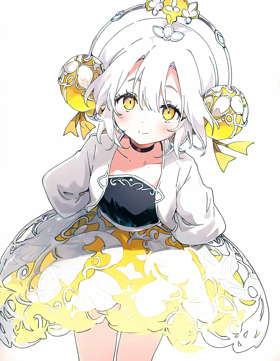 yinxiangnang,1girl,solo,looking at viewer,white background,<lora:yinxiangnang-000014:1>,simple background,cowboy shot,white hair,arms behind back,, masterpiece, best quality, very aesthetic, absurdres,newest, incredibly absurdres,, (Ixy:0.6)),(hiten \(hitenkei\):0.7),