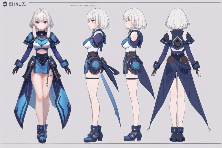 masterpiece, best quality, 1girl, Samus Aran, Metroid. black Sister of Battle power armor, Warhammer 40k, white fur trim, short white hair, bangs hair, glowing blue eyes, scar face, scar skin, scar marks, pretty eyes, medium breasts, wide hips, long legs, hourglass figure, sexy pose, standing pose, battle field background, score_9, score_8_up, score_7_up, score_6_up, source cartoon, rating explicit, full body, dynamic pose, CharacterDesignXL , (CharacterSheet:1), reference sheet, (full body, from side, front:1.1), upper body, cartoon,, simple white background