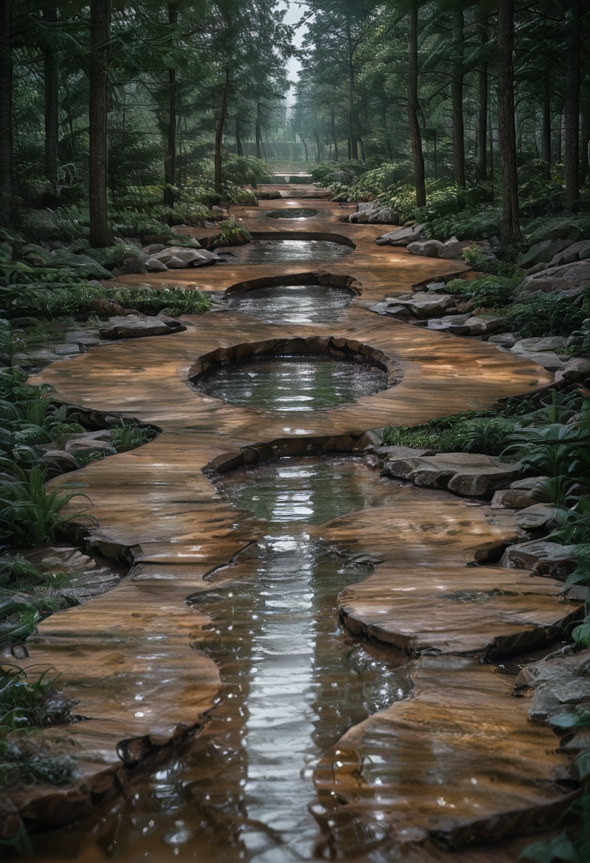 masterpiece, best quality,   N4t4rch, day, water, tree, grass, forest, reflection, rain, rock, bush, puddle , <lora:NatureArchitecture_IXL:1.0>,