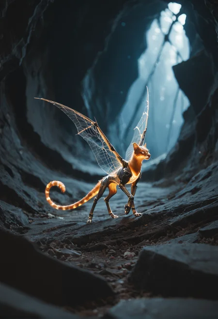 score_9, score_8_up, score_7_up zPDXL3 (mystical spider) with a orange furry abdomen with sleek design, medium size, thick legs , metallic web, glowing eyes,jeweled abdomen, located in a hidden cave, with secret passages, luminous fungi, and an air of mystery, during twilight zPDXLrl