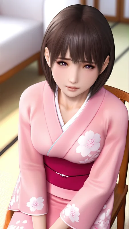 amazing quality,absurdres,best quality,masterpiece,highres,newest,detailed,detailed body,detailed face,masterpiece,best quality,solo,
å§ã¶å´æ¸©æ³,1girl,solo,pink kimono,short hair,brown hair,chair,floral print,3d,realistic,<lora:å§ã¶å´æ¸©æ³:0.8>,
