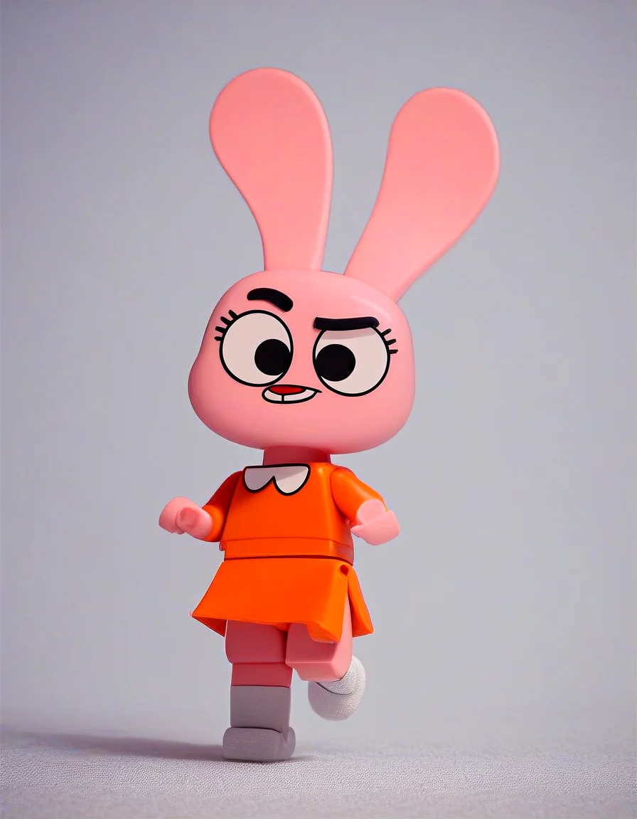 score_9, score_8_up, score_7_up, score_6_up, score_5_up, score_4_up,
mikus-style, lego, irl, 1girl, Solo, furry, rabbit, Anais_TawoG, black eyes, light pink skin, black eyebrows, red nose, orange dress with a white trim, white socks, smile, big eyes, short stature