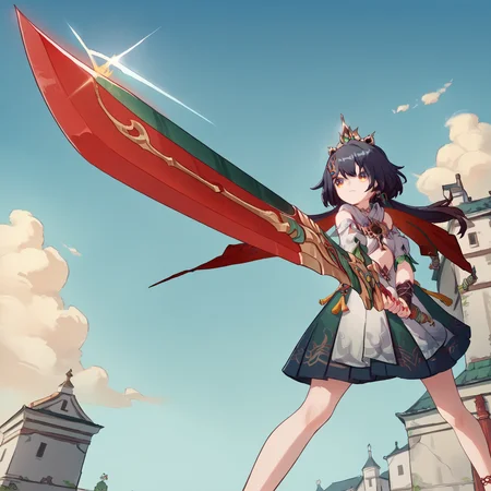 score_9, score_8_up, score_7_up, score_6_up, score_5_up, source_anime,
outdoors, sky, clouds,
<lora:yunli.pony:1>, yunli, red nails,
<lora:Brave_perspective_sword_stance_pony:0.8>, brave perspective, two handed, holding sword, buster_sword, red sword, green sword, gradient sword, very large sword,