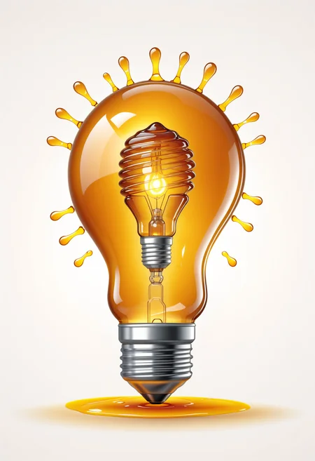 dvr-honey lightbulb with [yellow filament : lightbulb with [yellow filament : lightbulb : 6] : 4] inside, creative logo, no outline, vector, white background, 3D render, hyper realistic <lora:HoneyStyle:1>