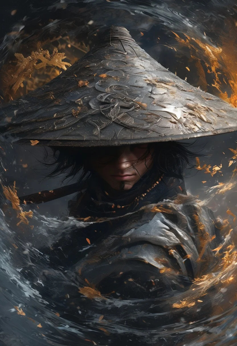 XUER martial arts style,1boy,solo,long hair,looking at viewer,black hair,jewelry,bamboo hat,closed mouth,weapon,water,necklace,black eyes,lips,waves,hat over one eye,
<lora:绪儿XL 武侠:0.8>,highly detailed,ultra-high resolution,32K UHD,low saturations,dim lighting,
extremely beautiful skin,natural skin texture,high detailed skin,(detailed skin:1.5),photorealistic,extreme detail,lifelike,crisp,precise,35mm photograph,film,bokeh,professional,highly detailed,
A shot with tension,(Visual impact,giving the poster a dynamic and visually striking appearance:1.2),impactful picture,golden hour,
offcial art,colorful,splash of color,movie perspective,very aesthetic,disheveled hair,perfect composition,moist skin,intricate details,moody,epic,photorealistic,color graded cinematic,atmospheric lighting,award winning photo,film grain,(glaring:1.2),disgust,jitome,