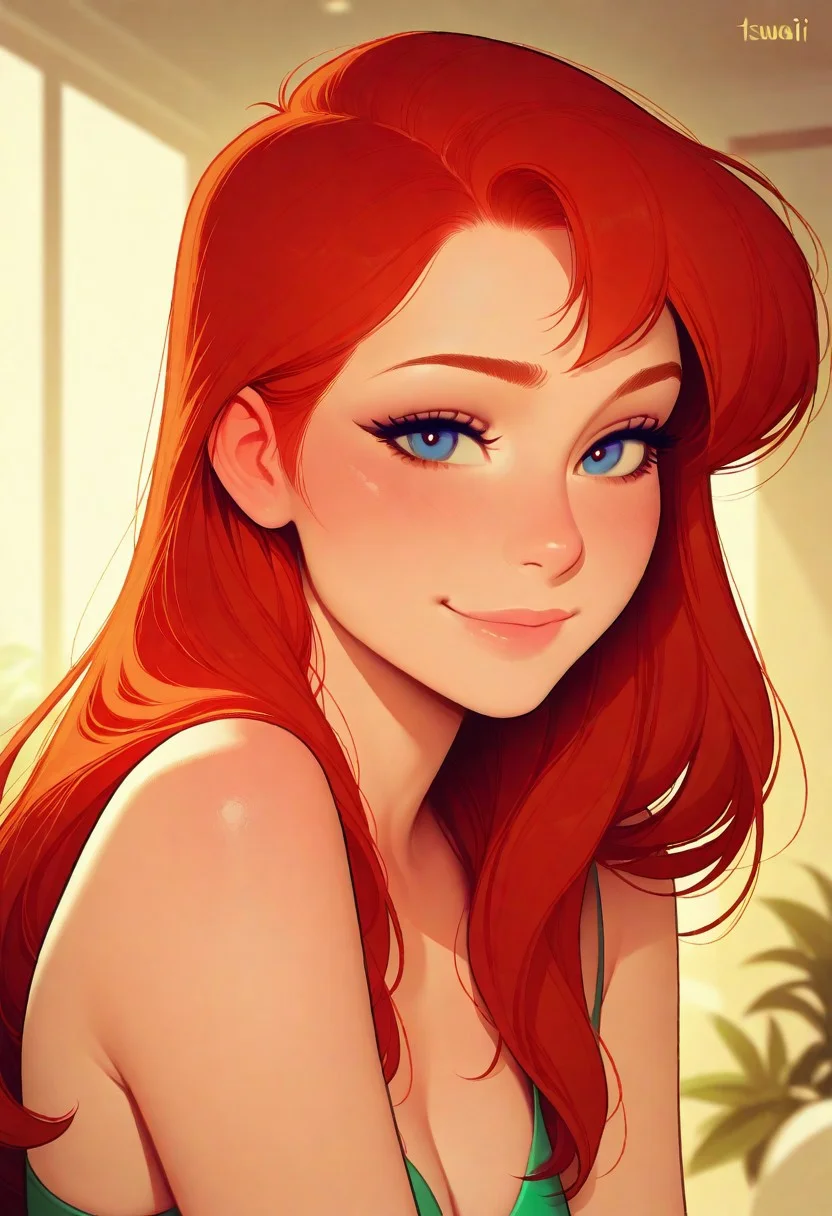 masterpiece, best quality, amazing quality, very aesthetic
Artist : Tsuaii, Artist : Incase, flat colors,
1girl, (Ariel, Disney:1), zoomed portrait,
looking at viewer, smile,
detailed background,