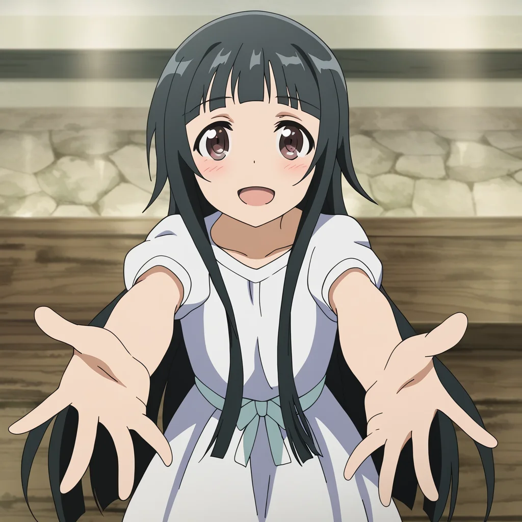 <lora:Yui SAO v-pred:1> 5w0rd, yui (sao) , white dress, incoming hug, happy, cowboy shot, ,masterpiece, best quality, very aesthetic