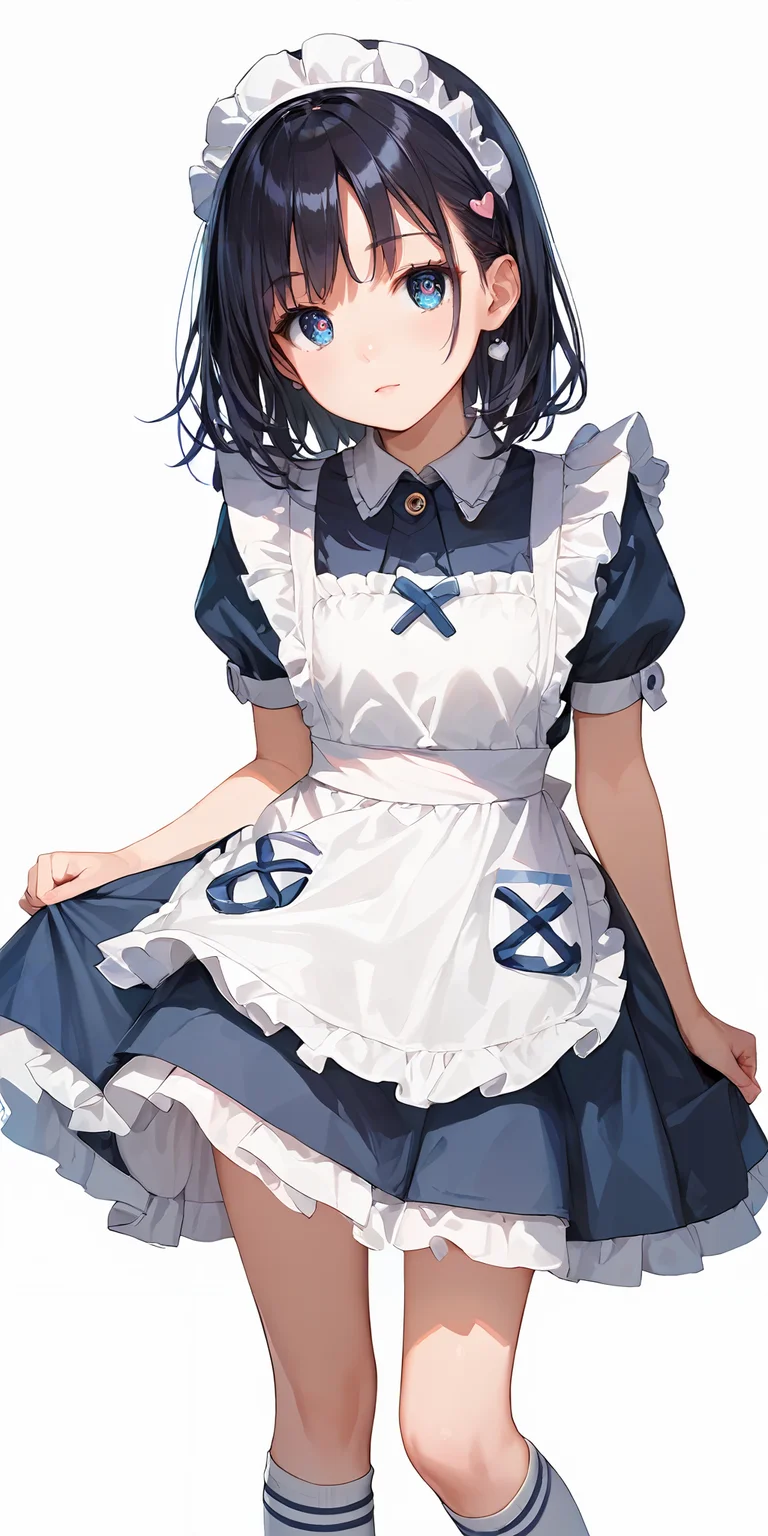 score_9, score_8_up, score_7_up,source_anime, high res image,masterpiece,best quality,girl,cute face,clear skin,shiny hair,ultra detailed eyes,simple background,
<lora:maid_Pony_V1.0:1> jyojifuku,frills,kneehighs,apron