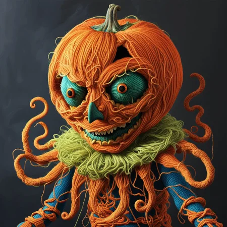 A dancer at a night club Pumpkinhead Yarn art style <lora:SDXL_Yarn_Art_Style:0.8> <lora:SDXL-Pumpkinhead-Lora:0.8> but the old gods are rising <lora:Old_gods_rising_SDXL:1.0>
