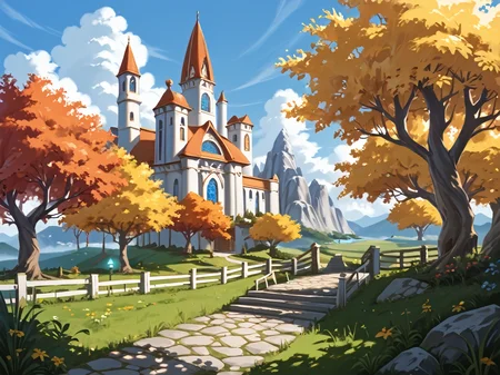 score_9, score_8_up, score_7_up, score_6_up, eversong, belftree, tree, mountainous, stonepath, fence, blue lamp post, (landscape), very aesthetic, detailed background, Hyperdetailed, Extreme Detail, 4K Resolution, Masterpiece, Best Quality <lora:Eversong_Woods_-_World_of_Warcraft_Zones:0.8>