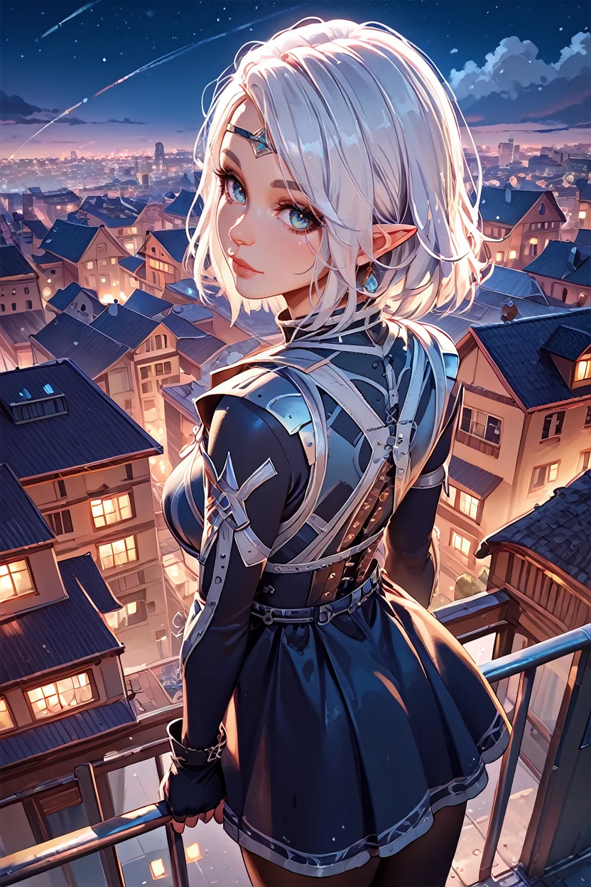 score_9, score_8_up, score_7_up, score_6_up
<lora:BGIsobel:1.0>
BGIsobel, 1girl, white hair, pointy ears, make up, looking at viewer, overlooking the city from a rooftop bar at night, chic outfit, standing