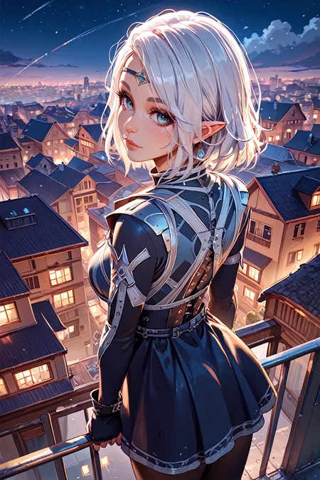 score_9, score_8_up, score_7_up, score_6_up
<lora:BGIsobel:1.0>
BGIsobel, 1girl, white hair, pointy ears, make up, looking at viewer, overlooking the city from a rooftop bar at night, chic outfit, standing