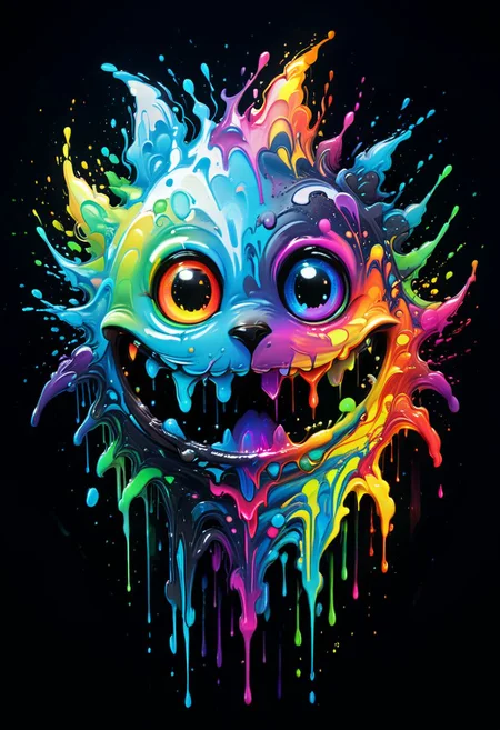 logo of a glowing rainbow bioluminescent cute critter made of dripping paint expressionist Darkfall Sandman, speed paint, digital ninja, glitch style, detailed, dynamic, raw, emotional, dynamic, distortion for emotional effect, vibrant, use of unusual colors, detailed
<lora:xl_more_art-full_v1:0.8>