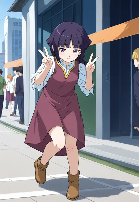 <lora:Hyper-SDXL-8steps-lora:1> <lora:Fixhands_anime_bdsqlsz_V1:1> zPDXL2, score_9, score_8_up, score_7_up, source_anime, intricate details, perfect anatomy BREAK
outdoors, city, tokyo, japan, audience, crowd, standing, double v, knees together feet apart, Sleepy, Drooping eyelids, half-closed eyes, and a slightly dazed expression., 1girl, solo, solo focus, 
<lora:GAGE-yurin_leciel_XL(pony)v10:1> GAGE-yurin, purple hair, long single braid, purple eyes, GAGE-yurin outfit, purple dress, white sleeves, sleeves rolled up, purple skirt, brown shoes,