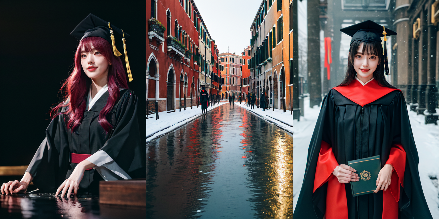 highly insanely detailed, masterpiece, top quality, best quality, highres, 4k, 8k, RAW photo, (very aesthetic, beautiful and aesthetic), 
__lazy-wildcards/subject/costume/graduation_robe/prompts__, 
<lora:gradgown:0.8>, 
(1girl:1.3), solo focus, 
(__lazy-wildcards/char/haircolor__), 
__lazy-wildcards/dataset/background__, 
__lazy-wildcards/subject/moment/random/prompts__âââ