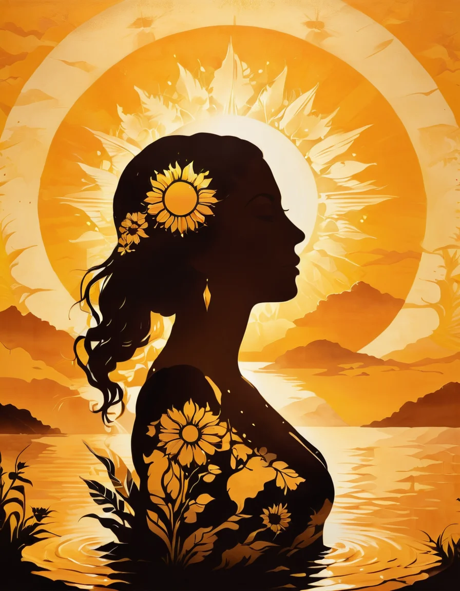 a woman soaking the sun <lora:SDXLStencilStyleFAE:0.8> stencil style, high quality