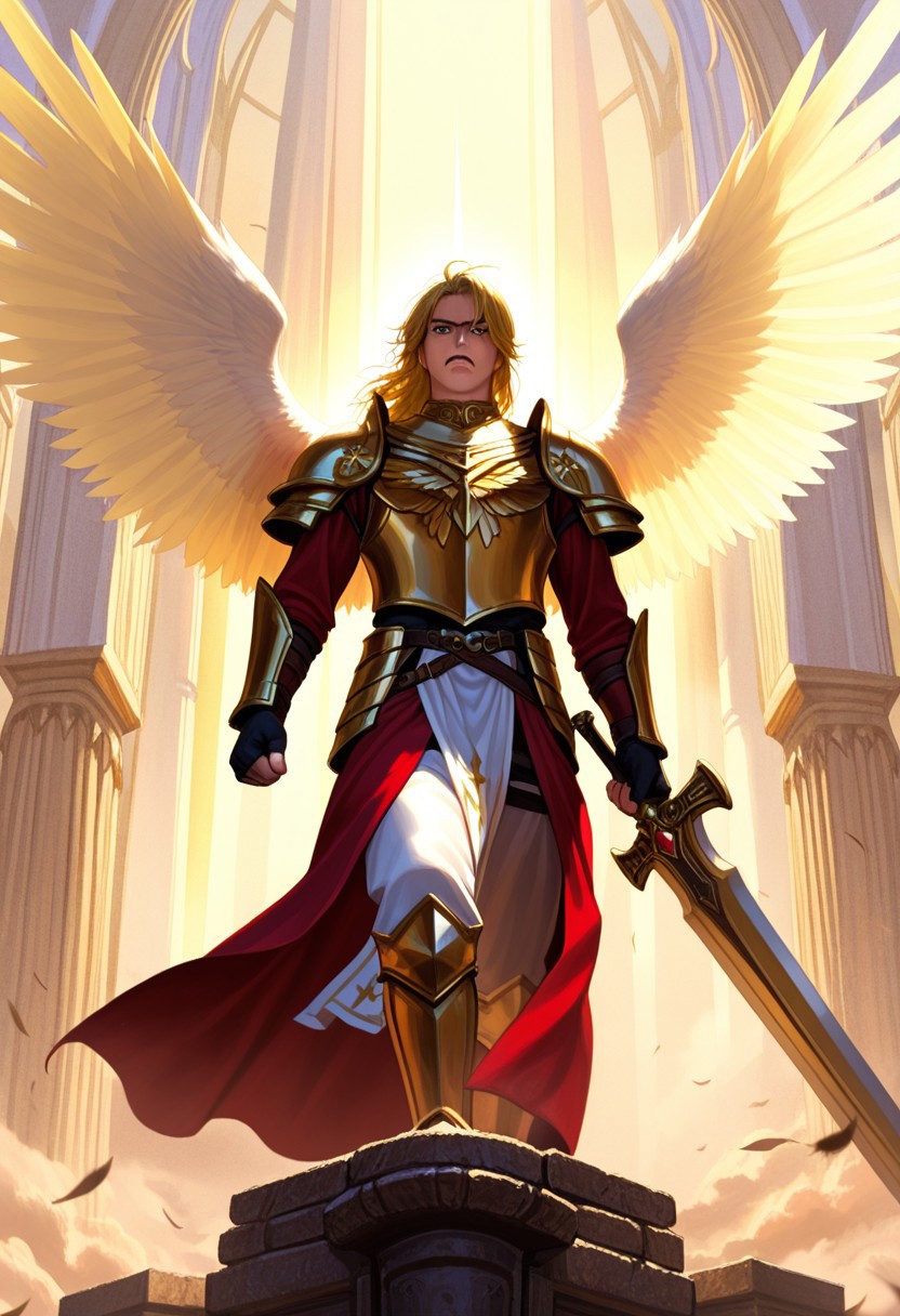score_9, score_8_up, score_7_up, Archangel warrior, divine armor, holy sword, epic fantasy art, highly detailed, photorealistic, 8k resolution, cinematic lighting, dramatic shadows, intricate details, texture and depth, vibrant colors, epic battle scene, angel wings, heavenly glow, powerful stance, sword raised high, determined expression, epic background, fantasy landscape. Improved.masterpiece, digital artwork, hd, looking at viewer