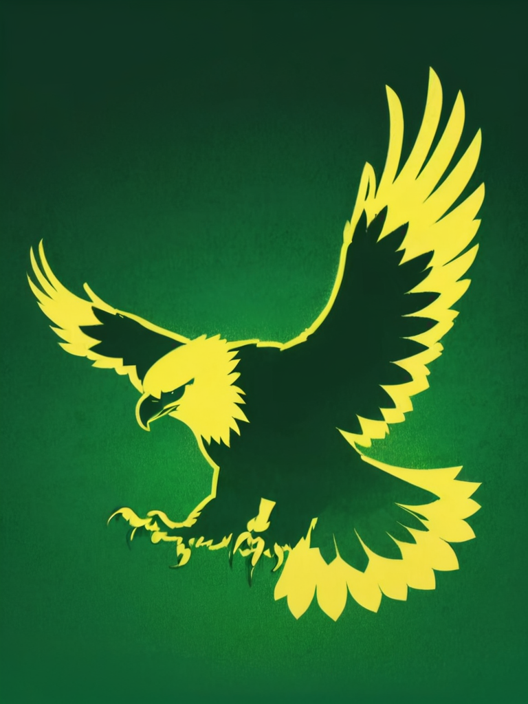 a flat papercut vector minimalism dark shadow-silhouette of an eagle green tint yellow glow feathers outlines, backlight, simple <lora:- SDXL - sqrhmmr _Square-Hammer_Style_V1.0:1>