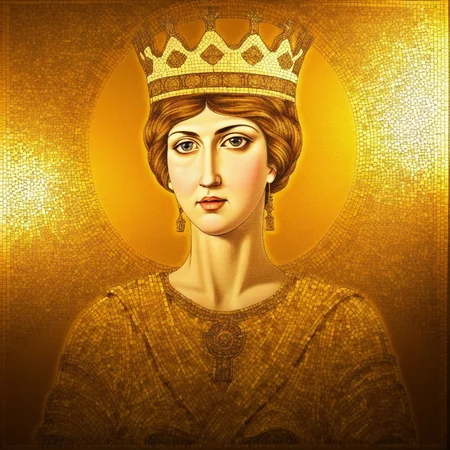 golden glowing byzantine mosaic depicting a byzantine empress with a golden crown