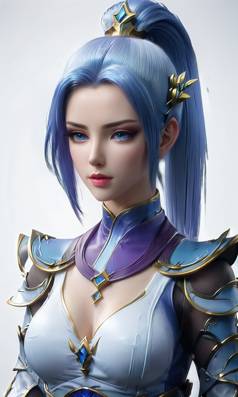 1girl, solo, ponytail, long hair, white background, armor, hair ornament, blue eyes, full body, simple background, looking at viewer, breasts, blue hair, shoulder armor, lips, closed mouth, high ponytail <lora:HanYue_SDXL (1):0.6>, 8k portrait,of beautiful girl white cyborg,elegant,majestic,digital photography,art by artgerm and ruan jia, surreal painting hair,highres,focus,colorful,paint,illustration,glow,impossible figures,paradoxical art,paradox,impossible geometry,hypercube,abstract fantasy castle,Beautiful Psychedelic Trippy White Intricate Detailed Elaborate, <lora:xl_more_art-full_v1:0.6>