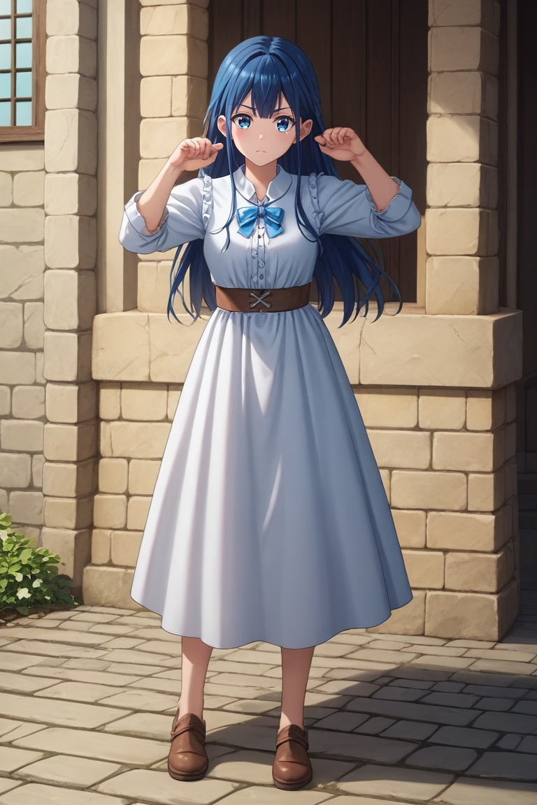 score_9, score_8_up, score_7_up, source_anime, rating_safe, , semi-realistic, , , 1girl, solo, <lora:aki_adagaki_pony:0.76>, aki_adagaki, blue hair, blue eyes, long hair, bangs, , wide angle, wide shot, full body, fuji mountain, day, sunny, victory pose, tearing up, medieval costume, <lora:sdxl_lightning_8step_lora:1>