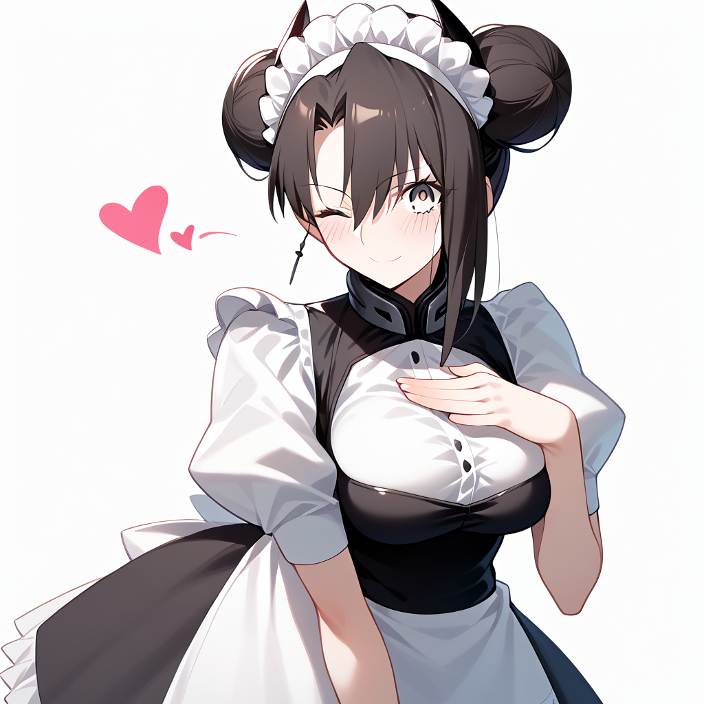 <lora:Takeuchi_Takashi_PonyXL_style_v01:1>
<lora:agent_XL-bf16-pony-v1:0> <lora:agent.pony:1>
score_9 , score_8_up , score_7_up , source_anime , 
masterpiece , best quality , ultra-detailed , 
BREAK
agent \(girls' frontline\), maid
1girl , woman , huge breasts , light smile , light blush , ((medusa (fate)):0.5)  , 
long black hair  , maid dress ,  
blowing kiss , k1ss3s , looking at viewer , heart , one eye closed ,   <lora:k1ss3sXLP:1>