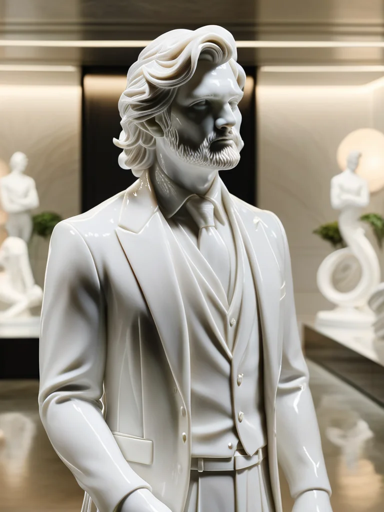 a statue of a man with a flowing hair <lora:ral-porcelain-sdxl:1> ral-porcelain