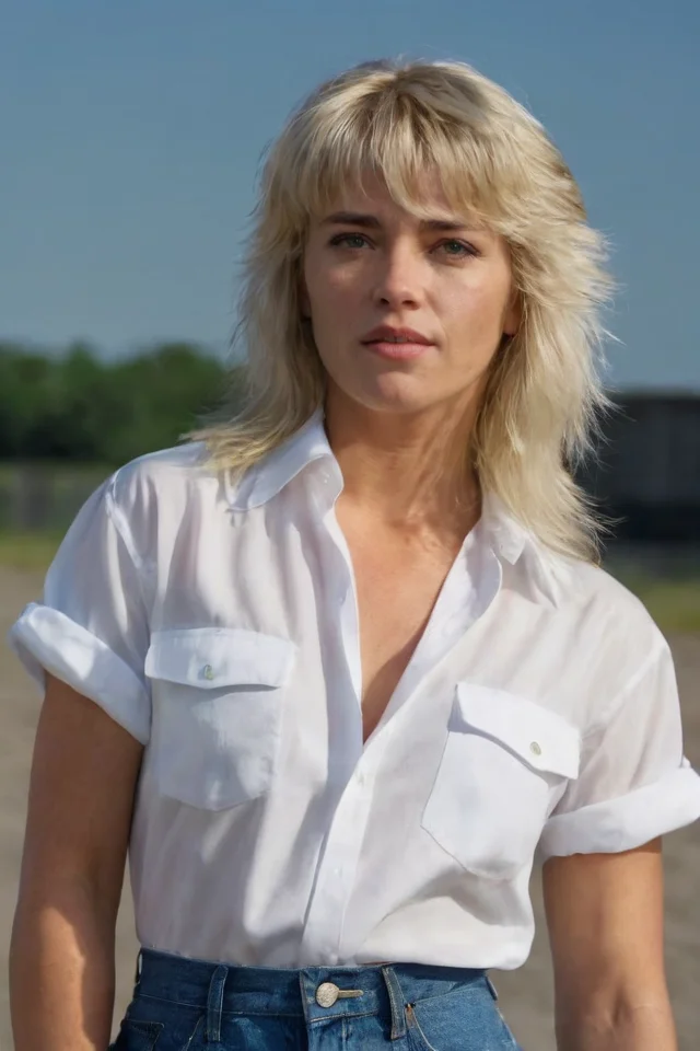 <lora:A_Mullet_Cut_v3_SDXL:1> mullet-cut, masterpiece, realistic, 8k, (1woman), european, white shirt, (blonde hair:1.1) ,