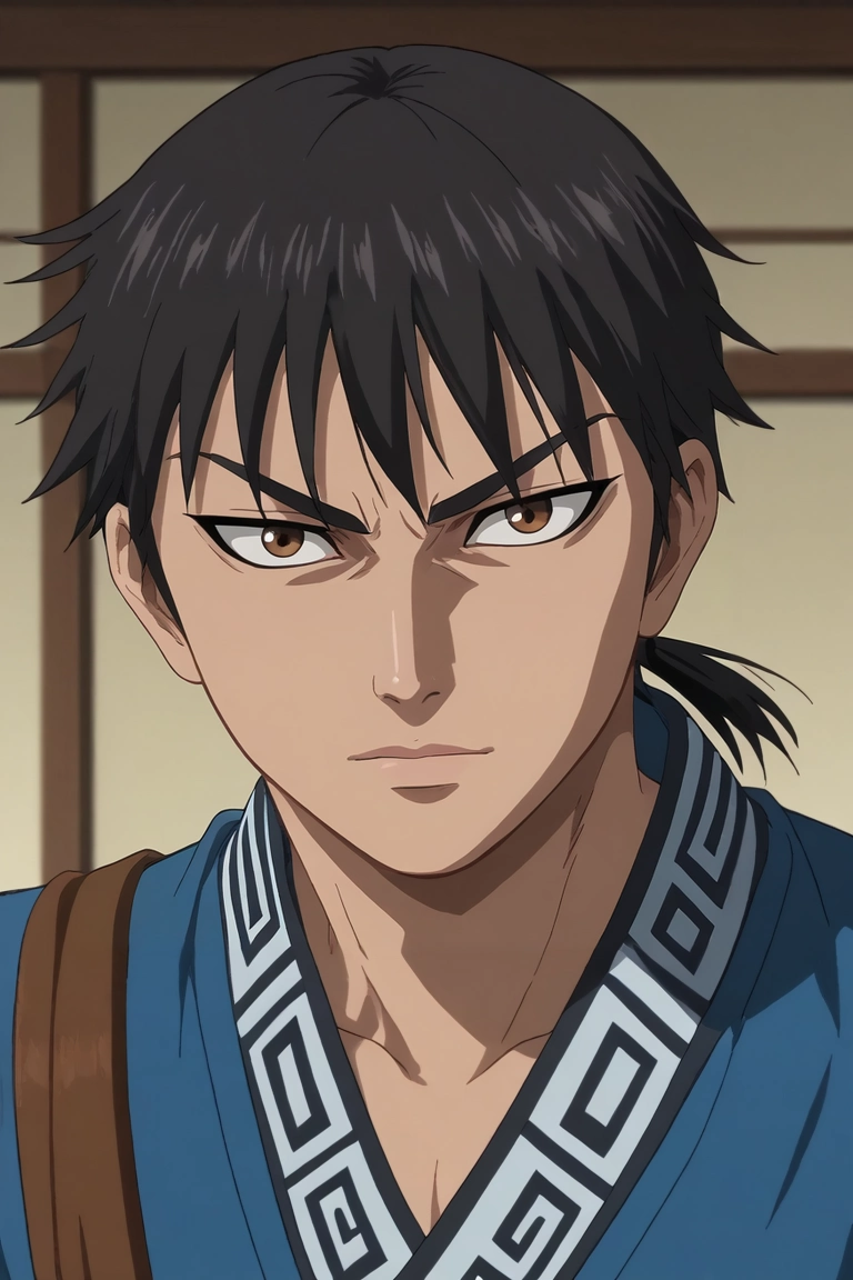 score_9, score_8_up, score_7_up, source_anime, rating_safe, , anime screencap, anime coloring, , looking at viewer, , 1boy, solo, male focus, <lora:xin_kingdom_pony:0.9>, xin_kingdom, black hair, brown eyes, short hair, low ponytail, , , , , <lora:sdxl_lightning_8step_lora:1>