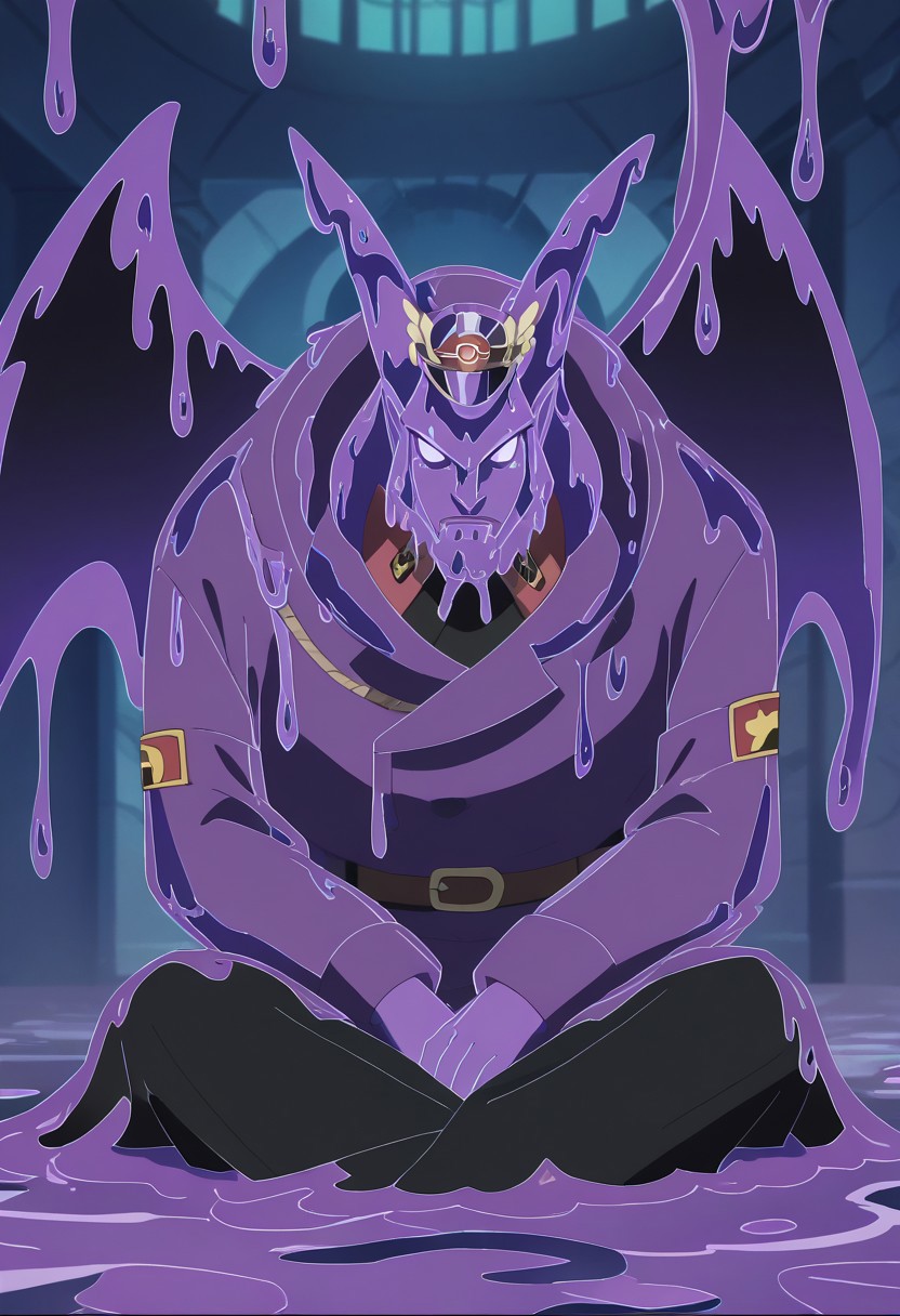 score_9, score_8_up, score_7_up, source_anime, rating_safe, MagellanOP, purple_Magellan_full liquid, purple_Magellan_eyes, pokemon (creature), slime focus, anime screencap, [[black_Magellan_wings]], sitting,