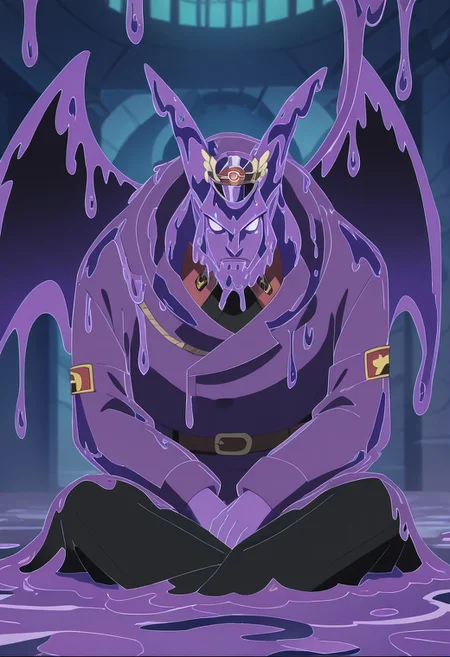 score_9, score_8_up, score_7_up, source_anime, rating_safe, MagellanOP, purple_Magellan_full liquid, purple_Magellan_eyes, pokemon (creature), slime focus, anime screencap, [[black_Magellan_wings]], sitting,