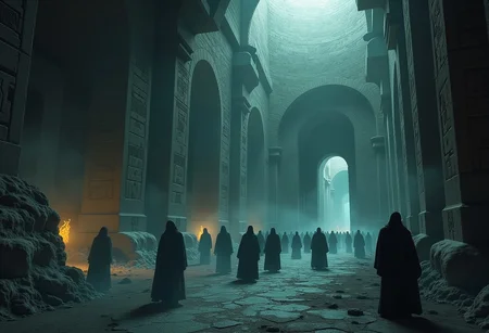A vast and endless underworld, Sheol stretches beneath the earth like a forgotten chasm, its atmosphere thick with an eerie, otherworldly silence. The ground is cracked and lifeless, composed of blackened stone and ashen dust, while towering jagged pillars fade into an eternal twilight. The air is heavy with a ghostly mist, swirling around the countless shadowy figures, endless in number, stretching as far as the eye can see.
These spectral forms, their shapes flickering between solid and translucent, drift aimlessly in the gloom—faceless, hollow-eyed, their bodies blurred between existence and nothingness. Some stand motionless, frozen in time, while others shuffle forward in eternal silence, lost to the void. Their outlines waver, dissolving like smoke only to reform again, as if trapped in an endless loop of forgotten souls.
Dim, flickering lights, like dying embers, float aimlessly in the gloom, casting faint, shifting glows over the abyss. The walls of Sheol seem to stretch infinitely, carved with ancient, unreadable inscriptions, whispering the secrets of the dead. Deep within, shadowy doorways hint at even darker depths, places where the silence is broken only by the distant echoes of murmured laments.
A sense of vast isolation and eerie tranquility lingers, as if time itself has lost meaning. There is no fire, no torment—only the weight of eternal stillness, the mournful whispers of the countless souls that have long faded from the world above.
Ultra-detailed, cinematic lighting, dark fantasy, gothic realism, atmospheric and haunting, hyper-realistic textures, eerie and mystical composition. DarkAtmosCE style, aidmamj6.1