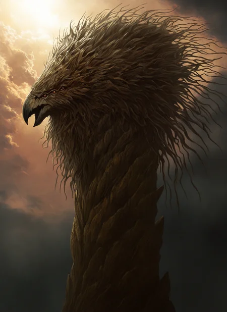 artist:, masterpiece, best quality, newest, very awa, absurdres, highres, mnsr, monster, avian, wings, daytime, sunlights, sky, clouds, detailed,, <lora:SDXL\Illustrous\Monster_Concept-Illu-mnsr:1.0>