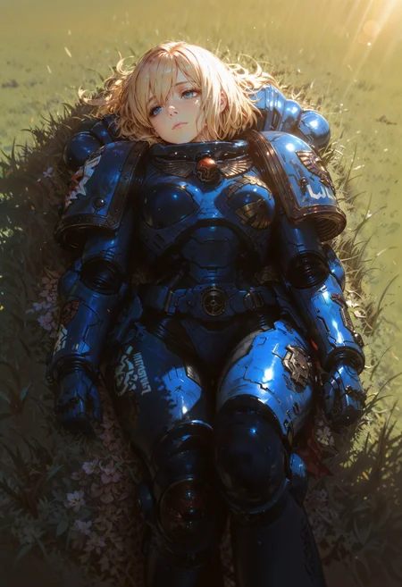 masterpiece, best quality, good quality, newest, highres, absurdres, volumetric lighting,gradient color,
BREAK
raytracing, volumetric lighting, ambient occlusion, girl, background, masterpiece, best quality, very awa, absurdres,
BREAK
UltraM40k, power armor, blonde hair, solo, model style,
BREAK
masterpiece,amazing quality,best quality,ultra-detailed,8K,illustration,CG,shiny hair,clear skin,ultra-detailed-eyes, background,cute girl,
BREAK,
laying in the woods, on grass, from above, sunny, beautiful lights,
<lora:DetailedEyes_V3:1> <lora:USNR STYLE_XL_loha:0.45> <lora:GBF_Illustrious:0.4> <lora:NOOB_vp1_detailer_by_volnovik_v1:0.3> <lora:MGE_V5.2_IL:0.6> <lora:ponyv6_noobE11_2_adamW:0.5> <lora:noobai_vpred_1_masterpieces_v1:1> <lora:748cmXLillokrV5311P:0.6> <lora:ILLUltraM40k:1>
