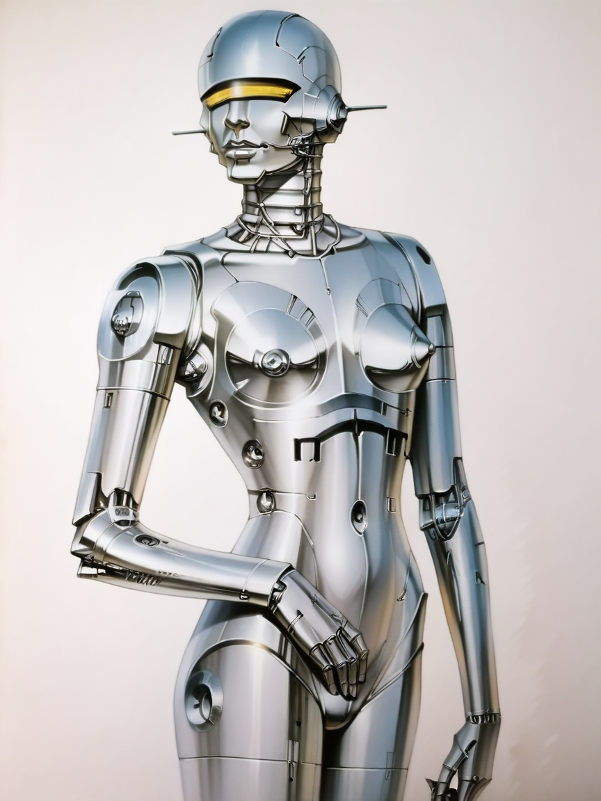score_9, score_8_up, score_7_up, score_6_up, score_5_up, <lora:cybercoreXLP:1> cybercore, 1girl, science fiction, bodysuit, robot, traditional media, retro artstyle, cyborg