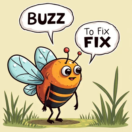 "buzz to fix bugs" in a text bubble