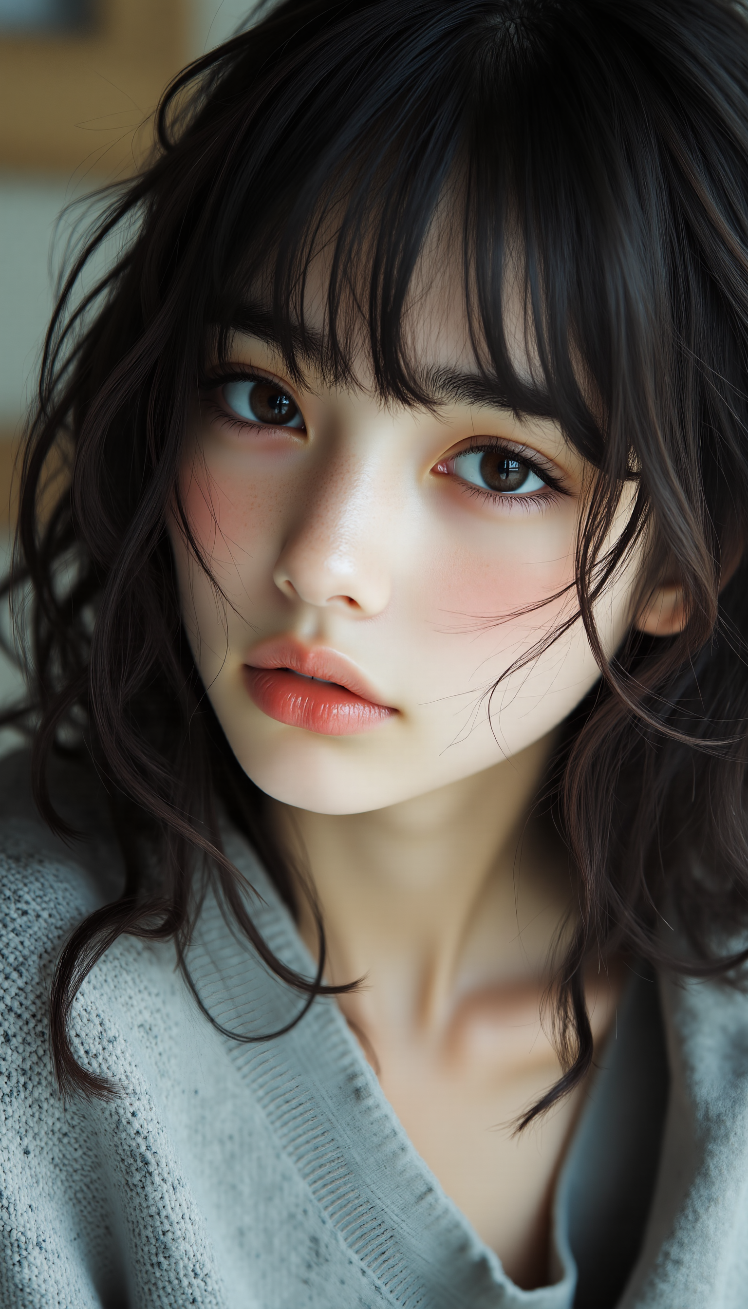 innocent, kawaii, cute, Japanese beautiful girl, real face, real skin, passionate gaze, natural beauty, cinematic, high-resolution professional photograph, midjourney_whisper_innocent_eyes, <lora:midjourney_whisper_innocent_eyes_v01:1>,