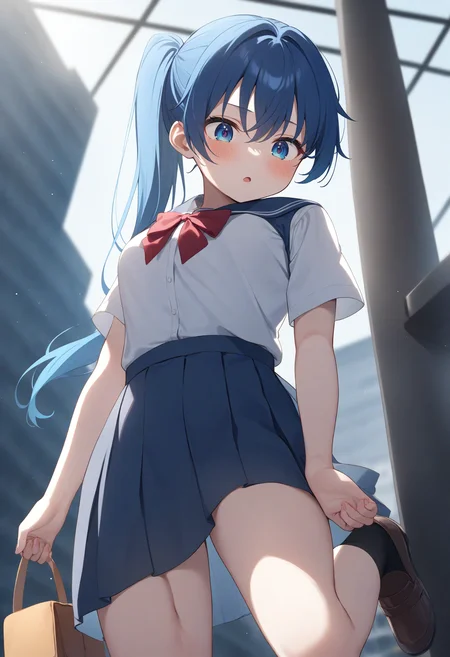 1girl,sincos, ningen mame, toosaka asagi,solo,medium breasts,school uniform,
adjusting footwear,adjusting clothes,putting on shoes,shoes,<lora:adjustingfootwear_XL_v1:0.8>
from below, feet out of frame, looking down, blue hair, blue eyes,expressionless, Buenos Aires city, open mouth, front ponytail hair,,
best quality, very aesthetic, absurdres