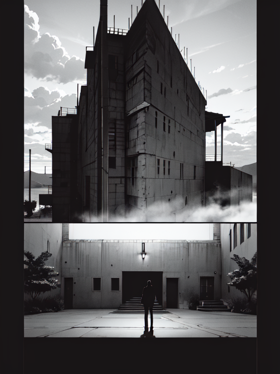 house facade , vast scenery, heavy black and white, dim light, photorealistic, 185mm f/1. 4 iso 100, cinematic 8k, cinematic hbo, crisp quality and light reflections, backlighting, colorgrading, post-processing, full hd, 8k ultra high definition real-time path tracing (Masterpiece:1.3)<lora:Blame!:1>
