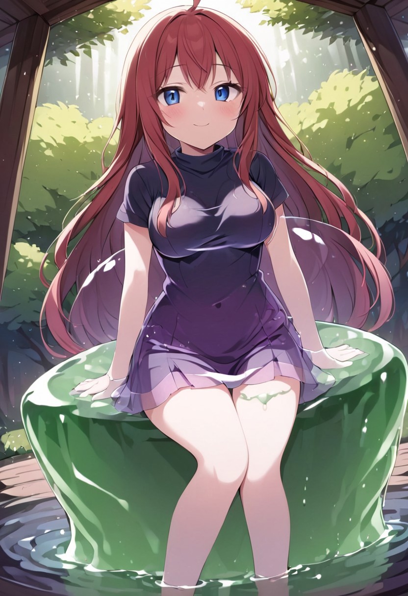 (masterpiece), (score_9, score_8_up, score_7_up,source_anime), 4K8K, best quality, high res image, illustration, Uncorrected, CG, 
(girl view from below. look-up angle:1.3), sexy shot, 
1 fairy girl sitting on a giant grape slime, pretty slime sex, (lot of cubes floating around woman), (hair over breasts, long hair, hair censor:1.4), twinkle grape, white elbow gloves, fairy wings, 
slime, slime like a grape, grape slime, see-through violet slime, 
BREAK
medium breasts, 
(gradient hair, pink and hair, very long hair, red bangs, ahoge, hair over breasts, hair censor), 
(blue eyes, half opened eyes, jitome, smile), 
wearing tube top, cube, 
in orchard, fruit orchard, fruits trees,