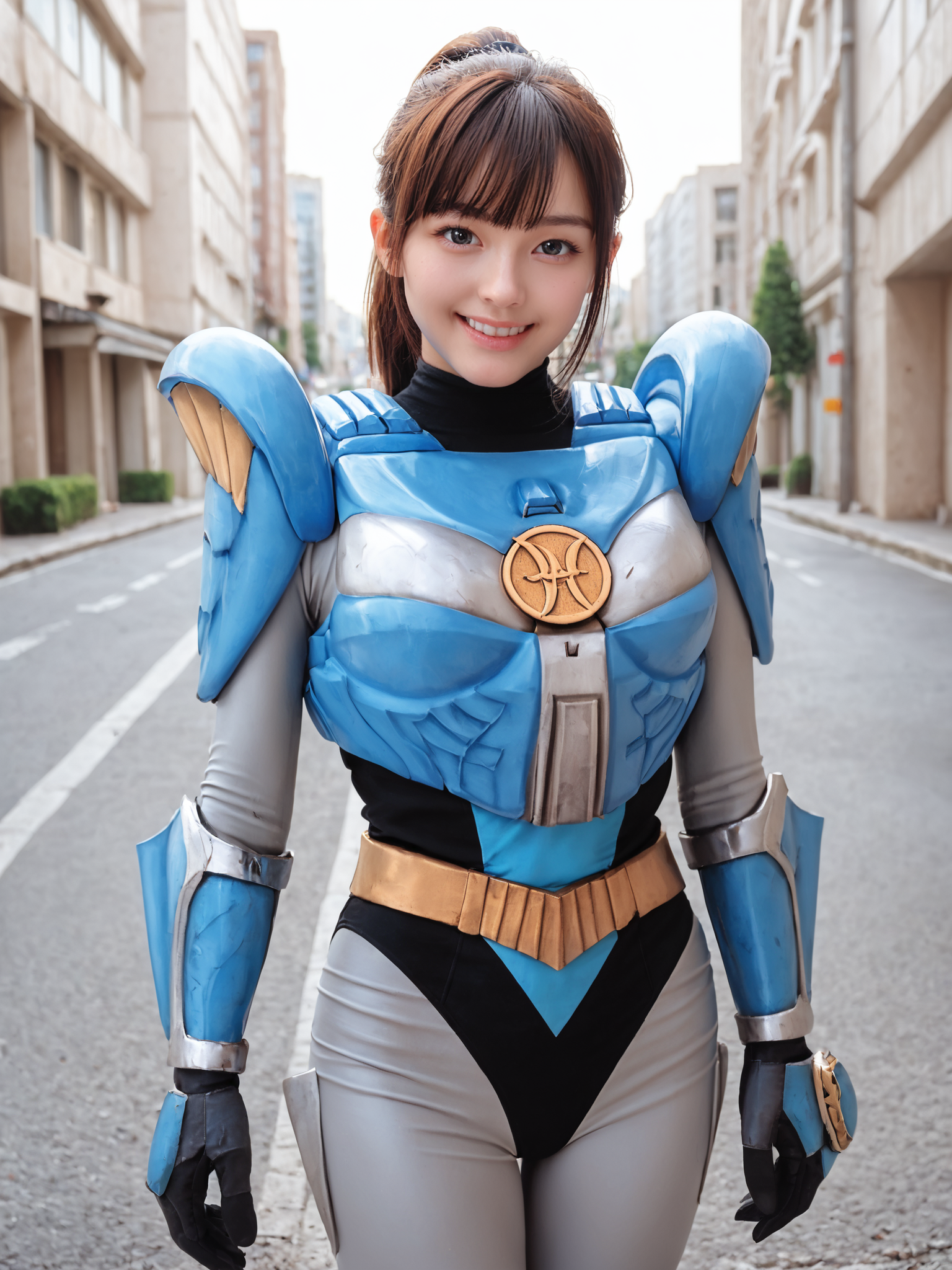 score_9, score_8_up, score_7_up, zPDXL, zPDXLpg, <lora:offset_0.2:0.1>, <lora:spo_sdxl_10ep_4k-data_lora_webui:1>,
1girl, solo,
sazerpisces, armor, black leotard, silver bodysuit, belt, gauntlets, black gloves, <lora:Sazer_Pisces_v2:1>,
brown hair, black eyes, ponytail, bangs,
smile, looking at viewer,
outdoors, city, street