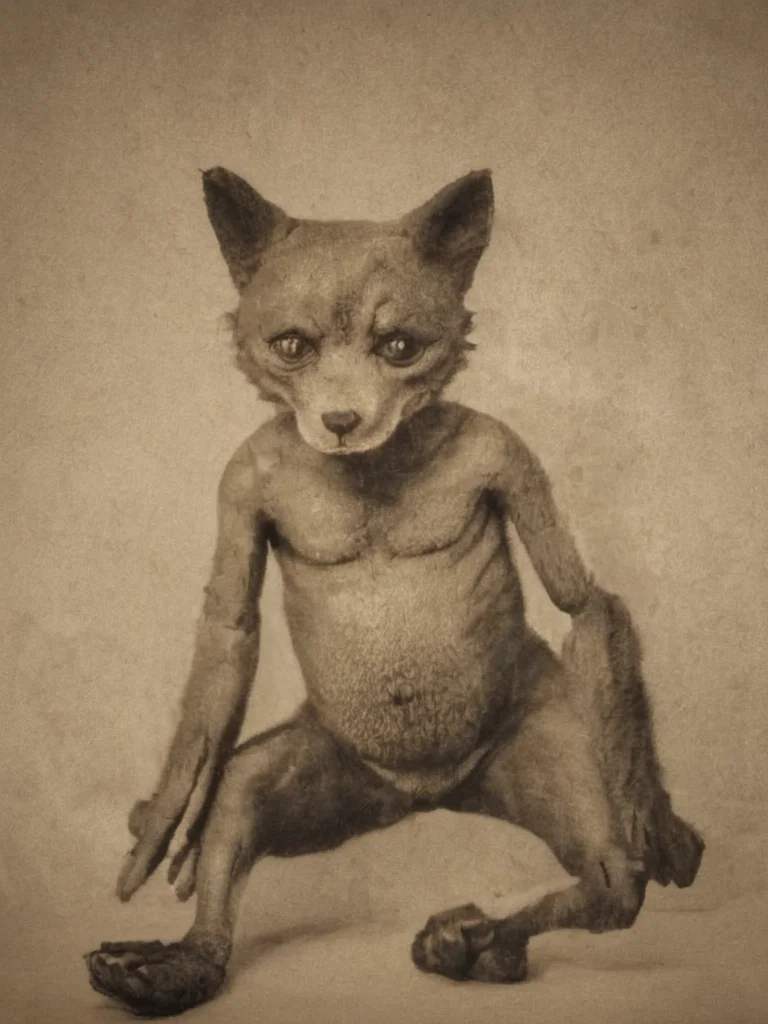 rendition, what a interesting and old sepia photographed voodstyle freak-show we have here, featuring wolf that is also a man, deep shadows, digital art, perfect composition , high resolution, low saturation, lowkey, low Contrast, <lora:- SDXL - stnerfx _Stoned_Fox_Style_V4.0:0.3>, <lora:- SDXL - voodstyle_ Voodoofy_V1.0:0.9>