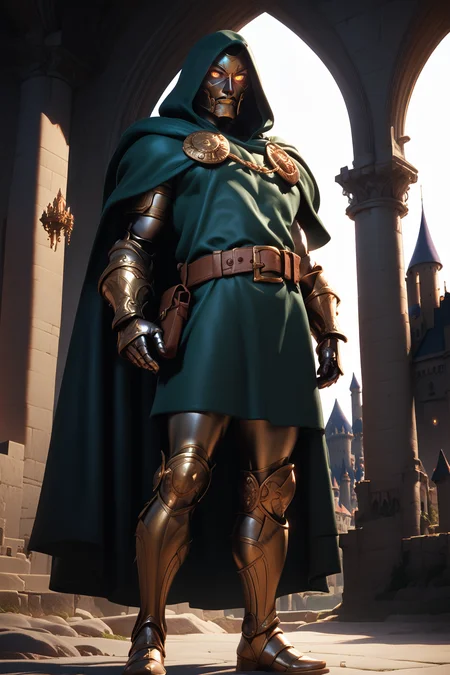 score_9, score_8_up, score_7_up, masterpiece, high quality,
<lora:Doctor DoomPonyLora:1> 1boy, hood, cape, belt, armor, cloak, mask, gauntlets, boots, glowing eyes, standing on a window in a castle, dark clouds, thunder,
<lora:3D_Animation_Diffusion_Pony_style:0.8> solo, looking at viewer