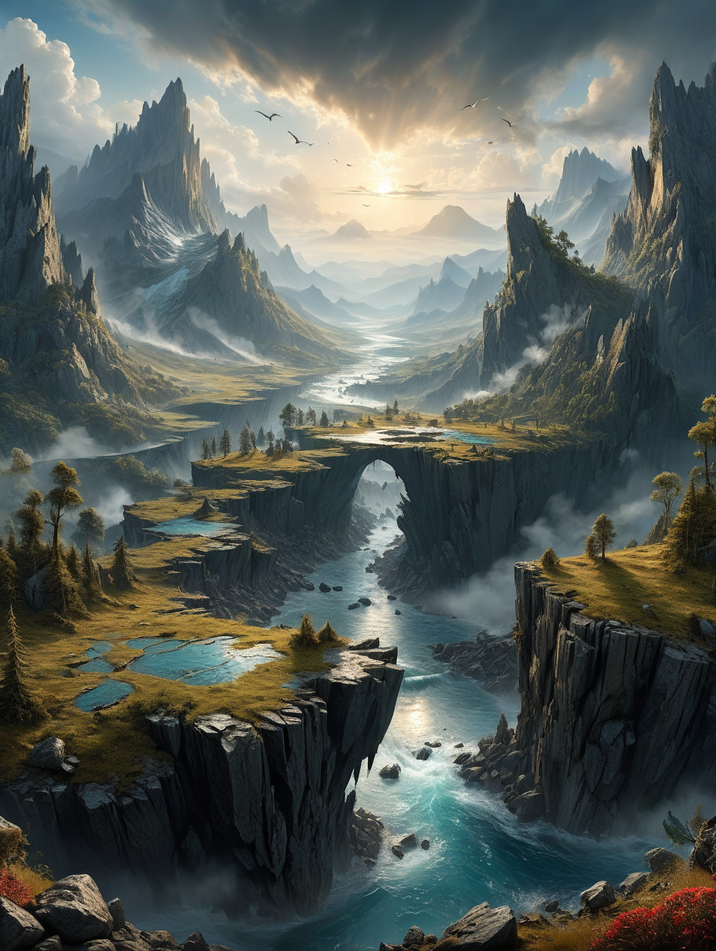 digital art in the style of epic Surreal, abstract, bizarre, A landscape scene depicted in seemingly random fragments, 32k uhd, focus eyes, fearsome appearance, masterpiece, high resolution, HD, 8k, best quality, intricate details, <lora:add-detail-xl:1.8>