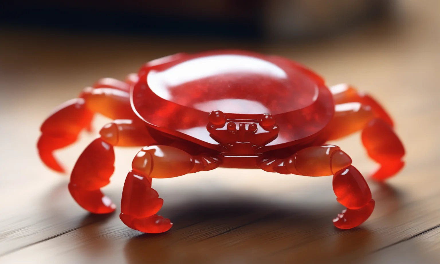 ethereal fantasy concept art of <lora:jadeitecarvingcd_xl-000006:0.6>,a statue of a crab made of (red jadeite:1.3, transparent:1.3) on floor,tilt-shift,miniature,jadeitecarvingcd_xl with (red theme:1.3),no humans,long-focus,indoors,chinese zodiac,wooden table,cutie,cute,still life,animal statue,front view,facing viewer,looking at viewer . magnificent, celestial, ethereal, painterly, epic, majestic, magical, fantasy art, cover art, dreamy